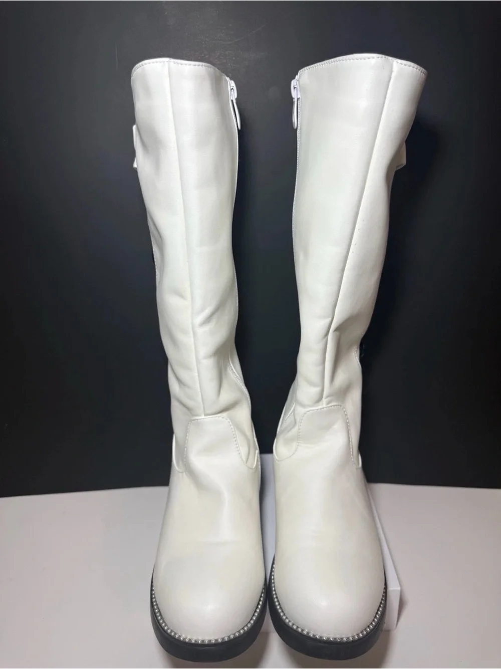 White Knee-High Bow Button Boots - Women